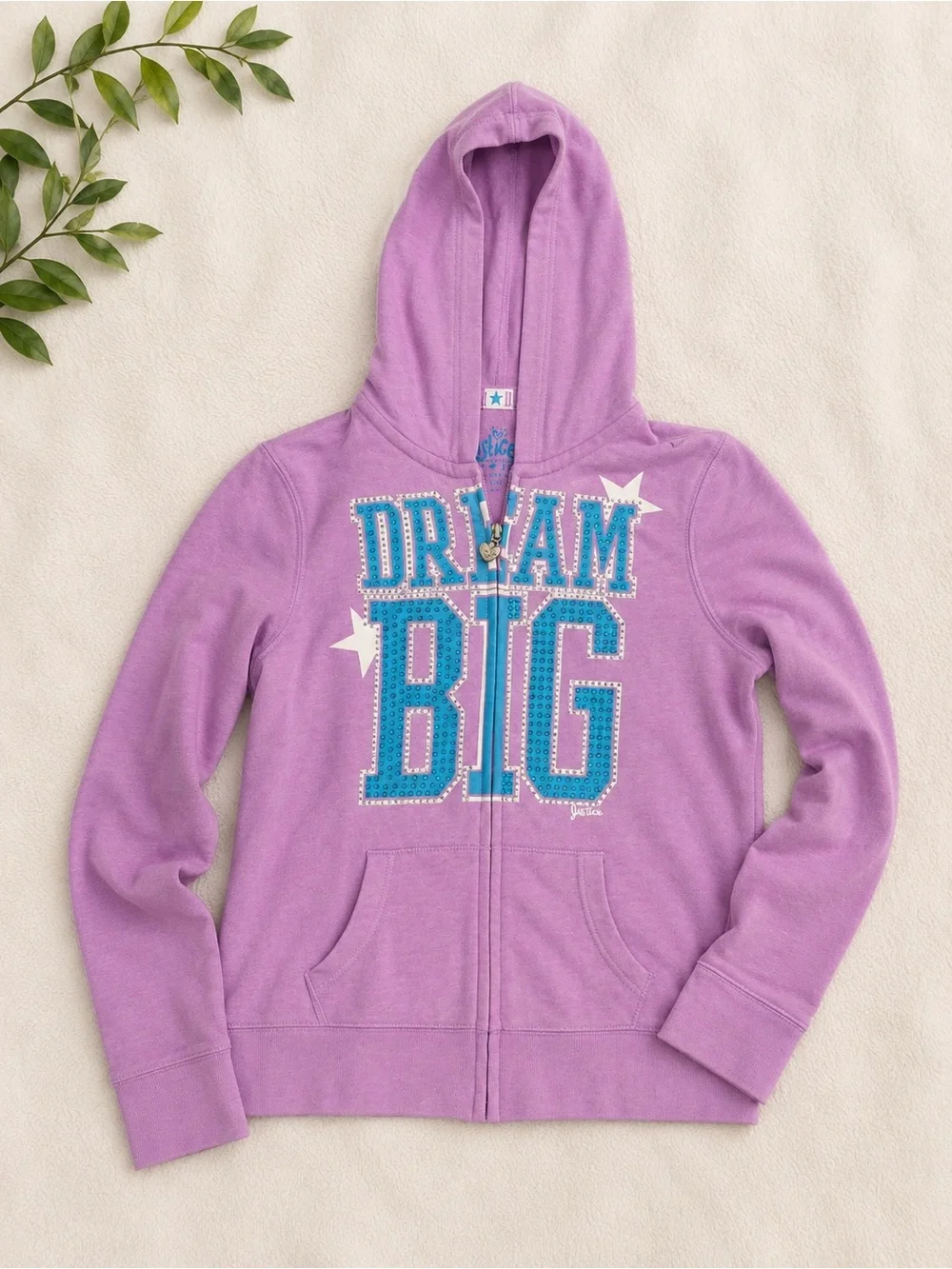 Kids girls Justice ' Lavender 'Dream Big' Zip-Up Hoodie sz 12